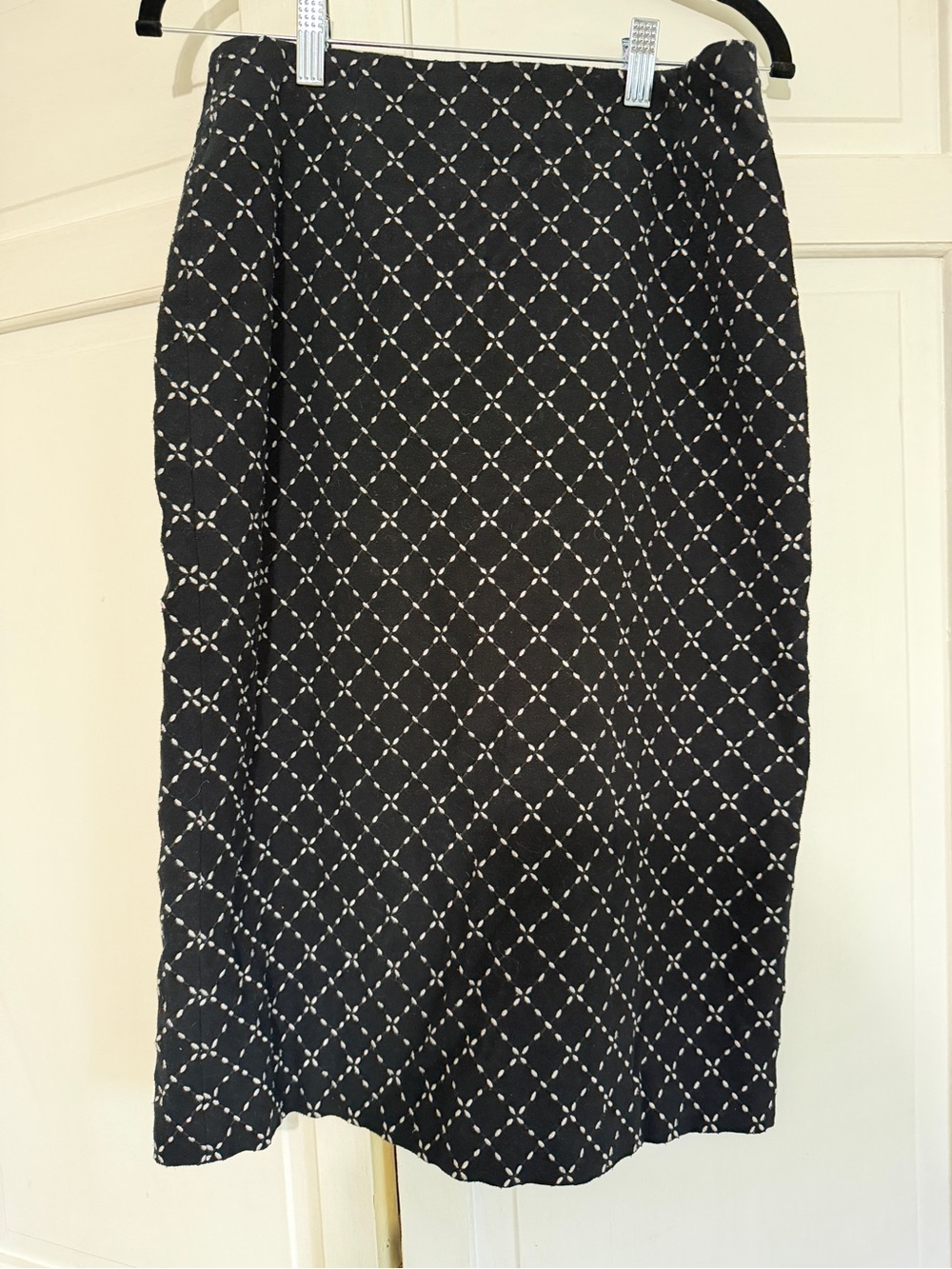 Talbots Black Midi Skirt with White Diamond Print